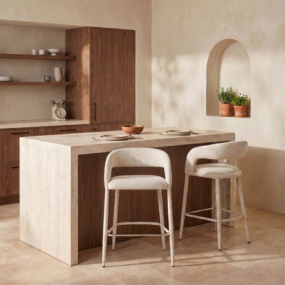 Romy - Lote de 2 taburetes de bar - Tela - Beige jaspeado