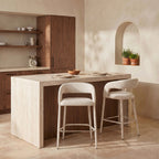Romy - Lote de 2 taburetes de bar - Tela - Beige jaspeado