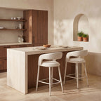 Romy - Lote de 2 taburetes de bar - Tela - Beige jaspeado