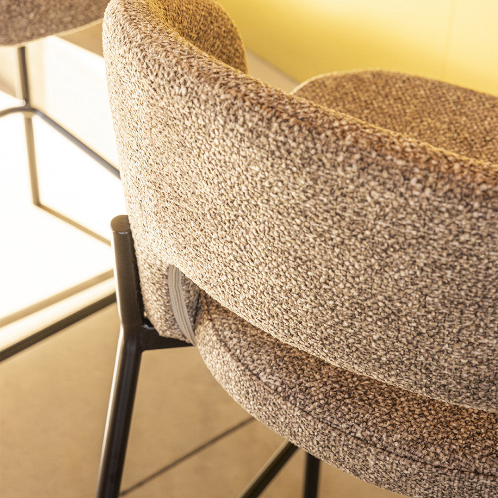 Soren - Set of 2 Bar Chairs - Fabric and Metal - Mottled Brown