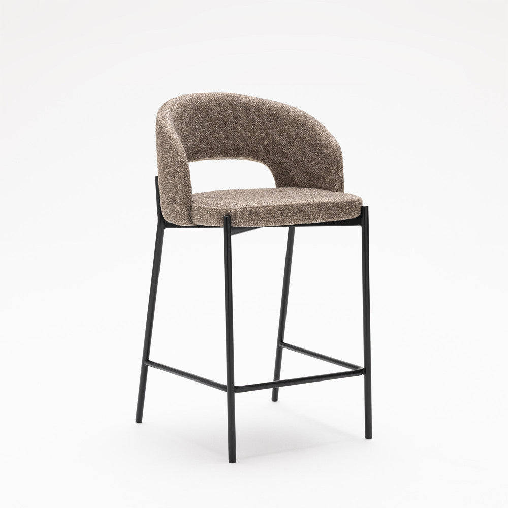 Soren - Set of 2 Bar Chairs - Fabric and Metal - Mottled Brown