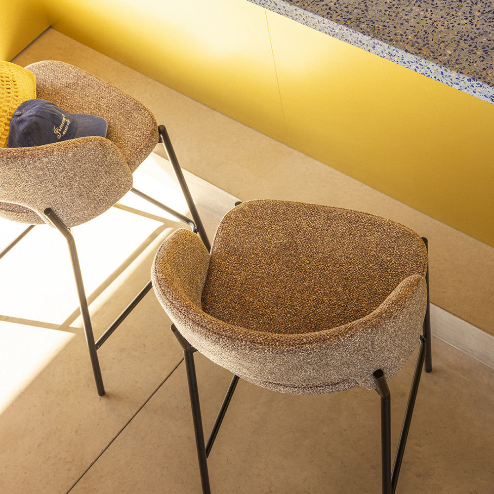 Soren - Set of 2 Bar Chairs - Fabric and Metal - Mottled Brown