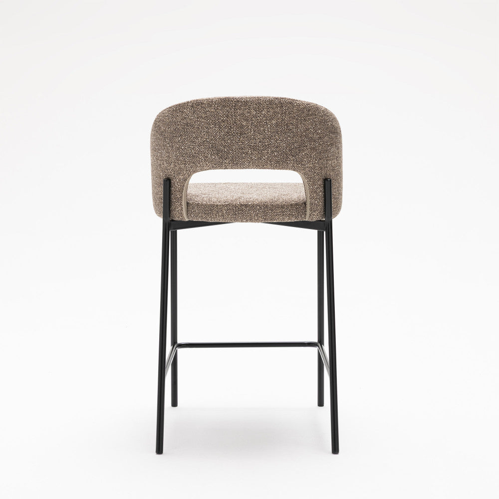 Soren - Set of 2 Bar Chairs - Fabric and Metal - Mottled Brown