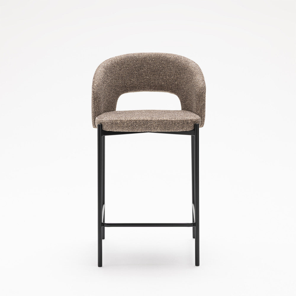 Soren - Set of 2 Bar Chairs - Fabric and Metal - Mottled Brown