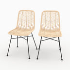 Tamara - Lot De 2 Chaises En Rotin Naturel Et Pieds En Métal Noir