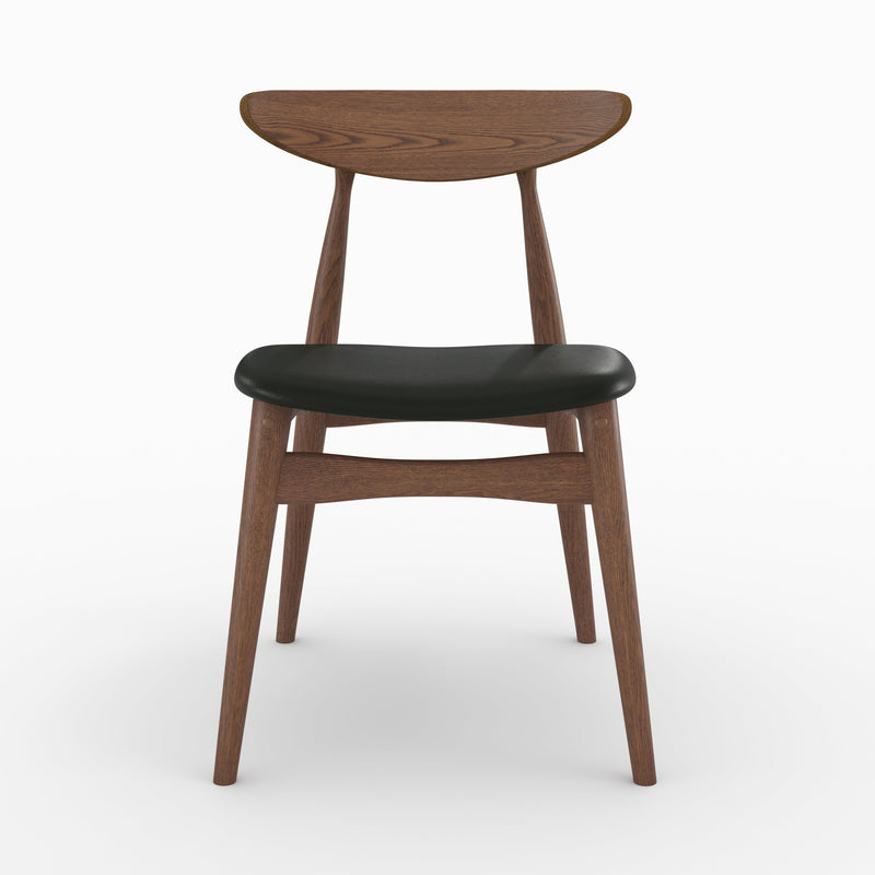 Lot de 2 chaises Josette en cuir synthétique noir et bois d'hévéa