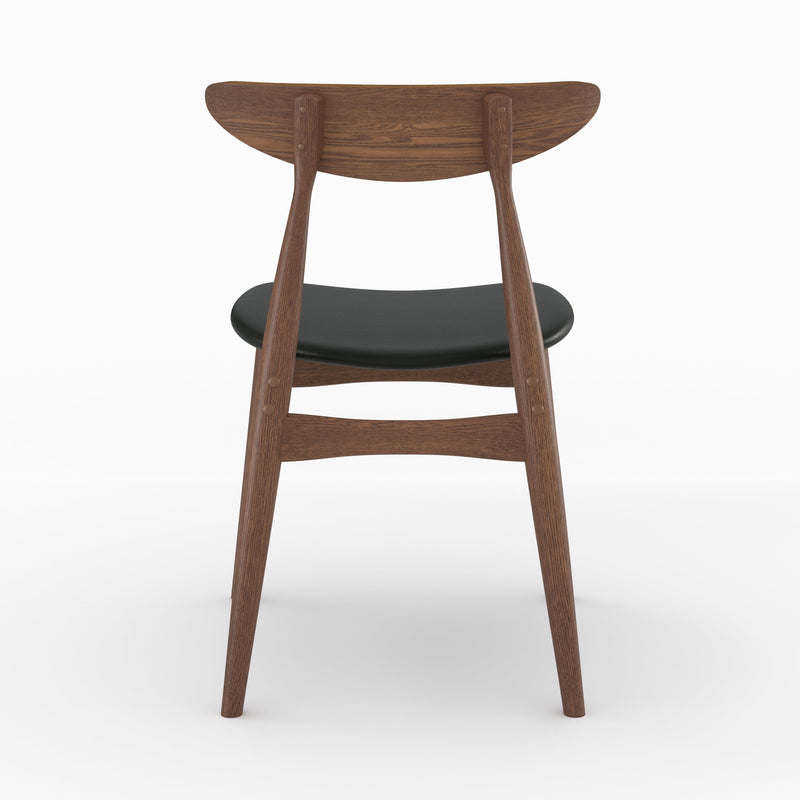 Lot de 2 chaises Josette en cuir synthétique noir et bois d'hévéa