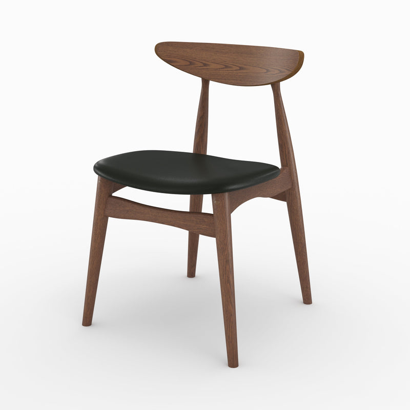 Lot de 2 chaises Josette en cuir synthétique noir et bois d'hévéa