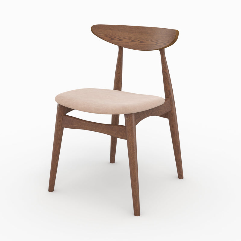 Lot de 2 chaises Josette en tissu beige et bois foncé d'hévéa