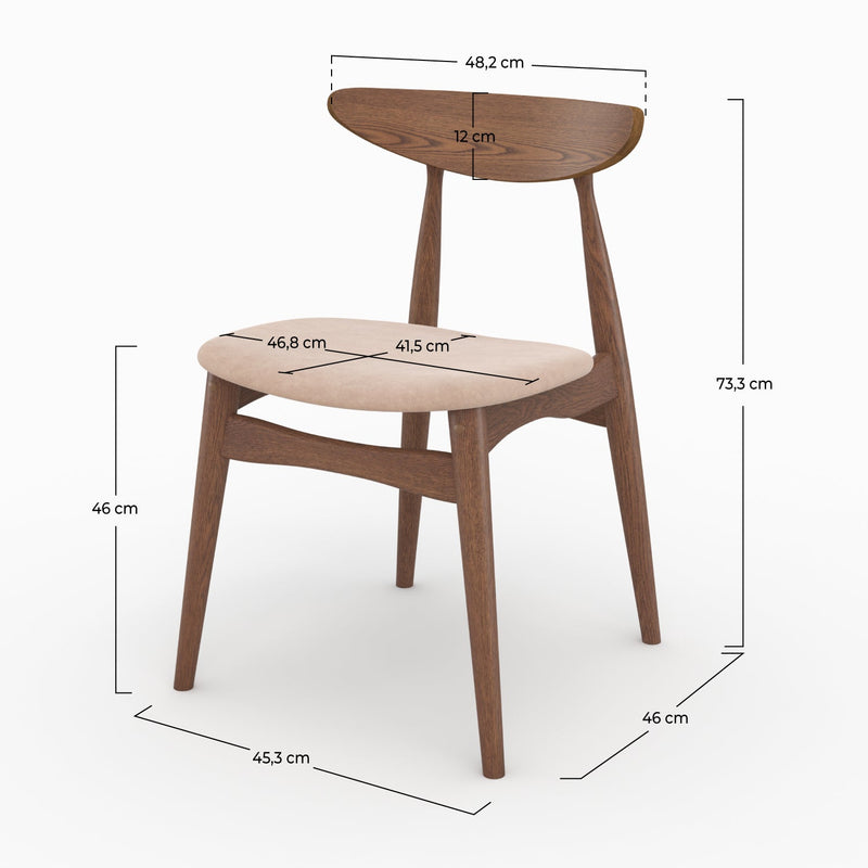 Lot de 2 chaises Josette en tissu beige et bois foncé d'hévéa
