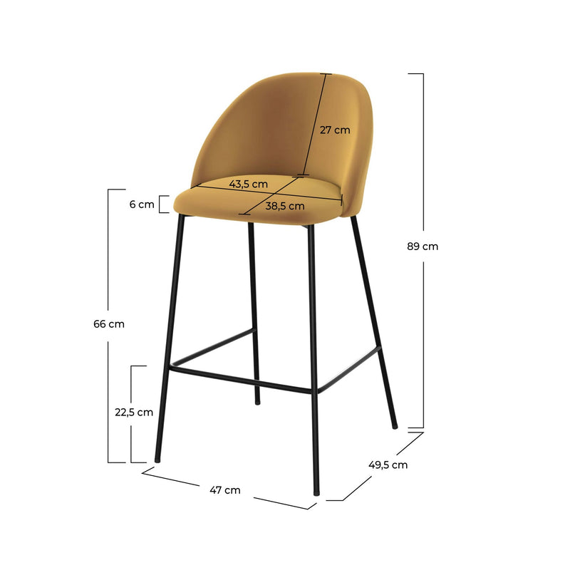 Chaise de bar Karl en velours jaune moutarde 66 cm (lot de 2)