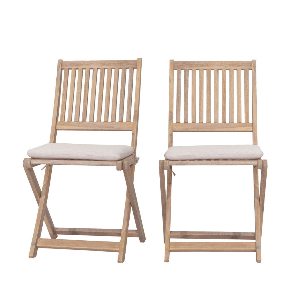 Lina - Lote de 2 sillas plegables de jardín - Madera - Madera clara
