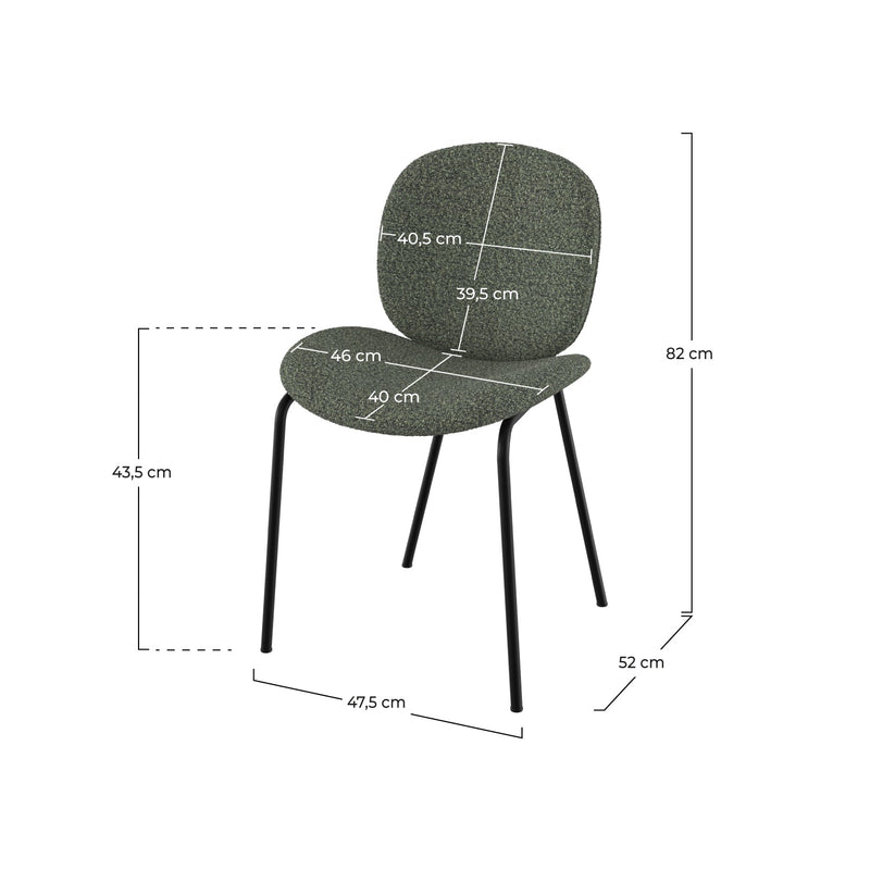 Chaise Iris en tissu bouclé vert kaki et pieds en métal noir (lot de 2)
