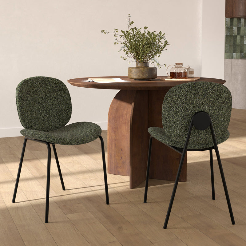 Chaise Iris en tissu bouclé vert kaki et pieds en métal noir (lot de 2)