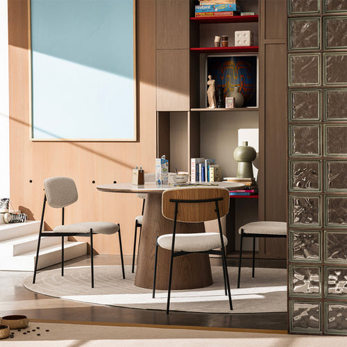 Nelly - Lot De 2 Chaises - Tissu Bouclette & Métal - Beige chiné