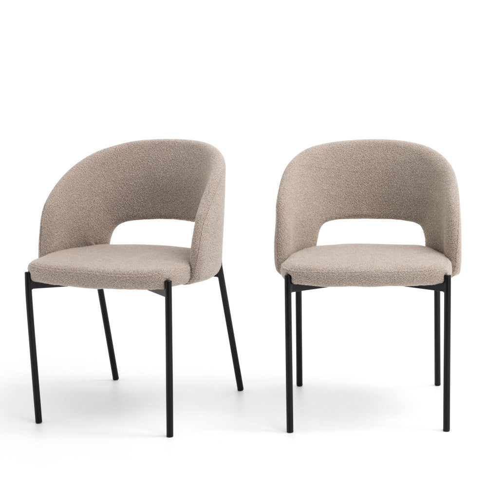 Soren - Lot De 2 Chaises - Tissu Bouclette & Métal - Beige chiné
