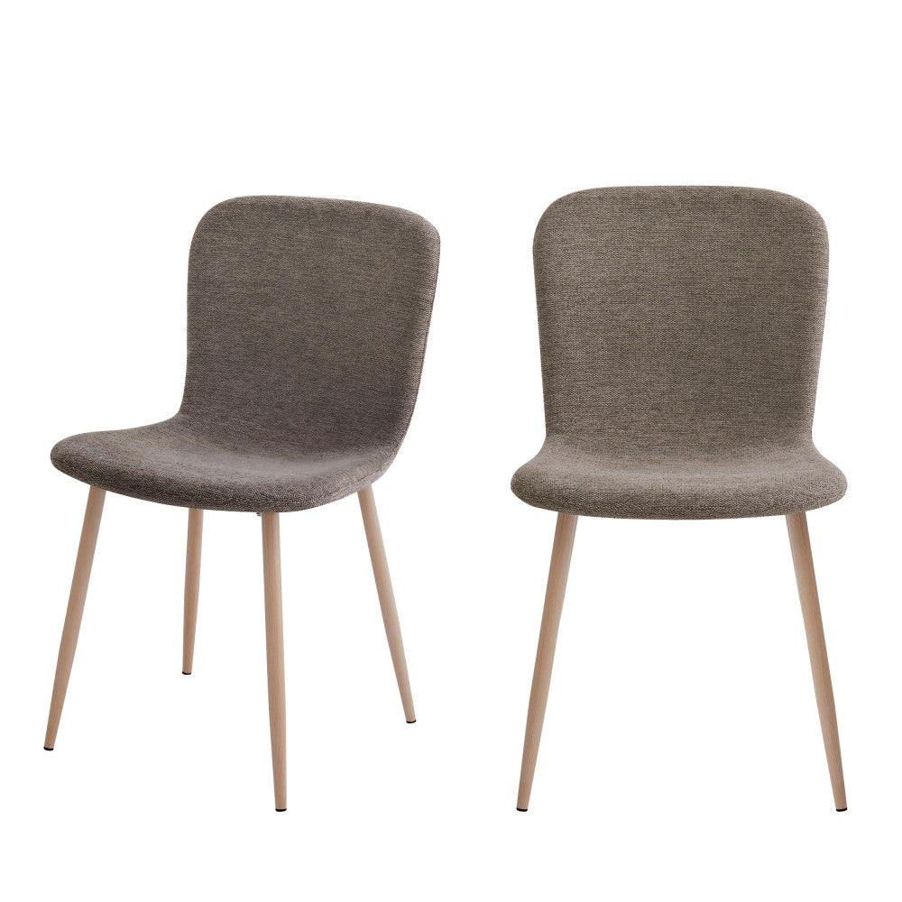 Gaston - Set of 2 Chairs - Fabric, Wood-Effect Base - Brown