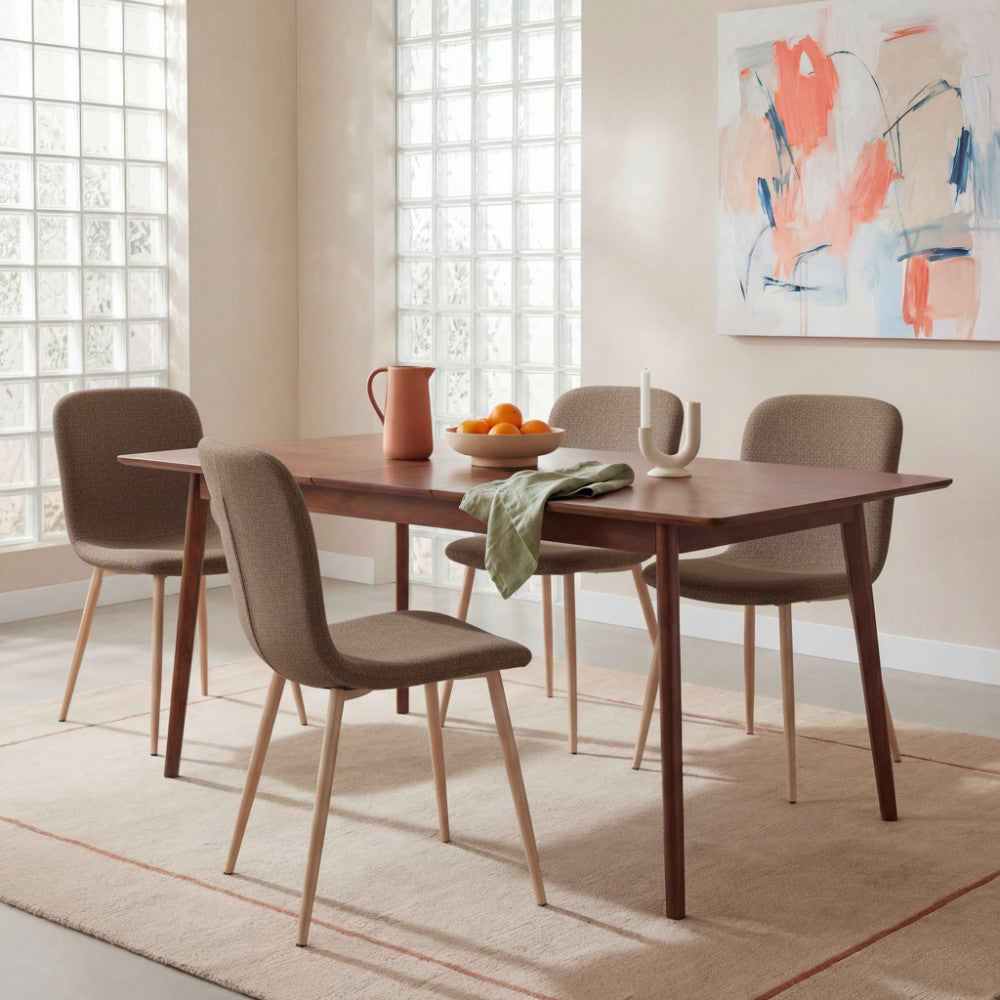 Gaston - Set of 2 Chairs - Fabric, Wood-Effect Base - Brown