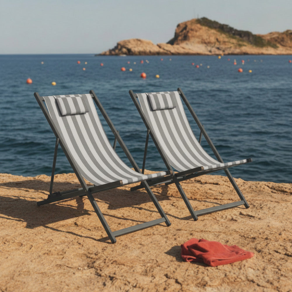 Brisa - Set Di 2 Sdraio A Righe - Alluminio - Grigio scuro