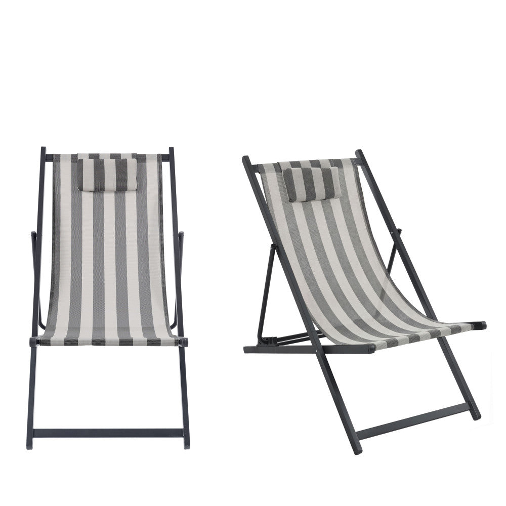 Brisa - Set Di 2 Sdraio A Righe - Alluminio - Grigio scuro