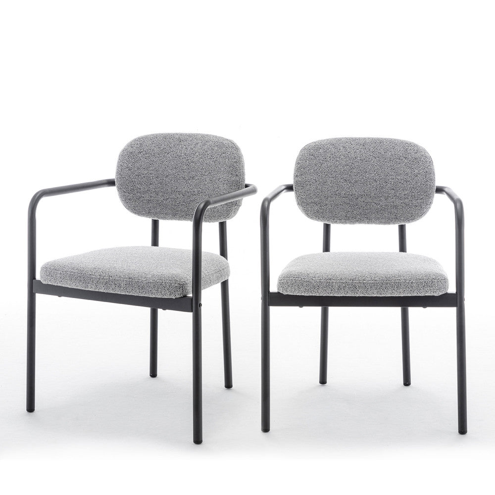 Stuart - Lote De 2 Sillones De Mesa - Tejido Bouclé Y Metal - Gris