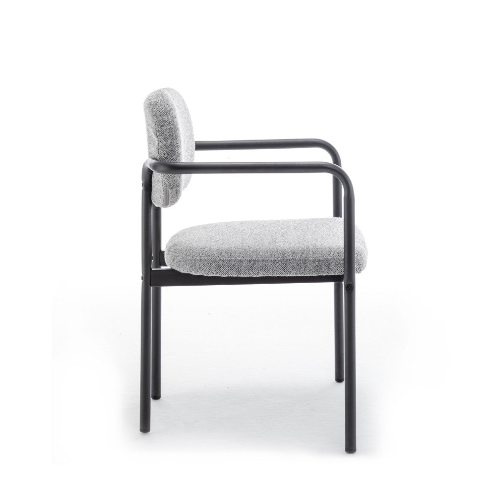 Stuart - Lote De 2 Sillones De Mesa - Tejido Bouclé Y Metal - Gris