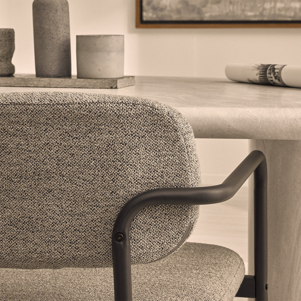 Stuart - Lote De 2 Sillones De Mesa - Tejido Bouclé Y Metal - Gris