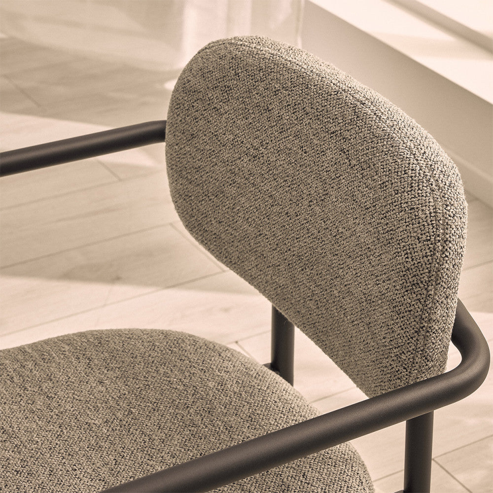 Stuart - Lote De 2 Sillones De Mesa - Tejido Bouclé Y Metal - Gris