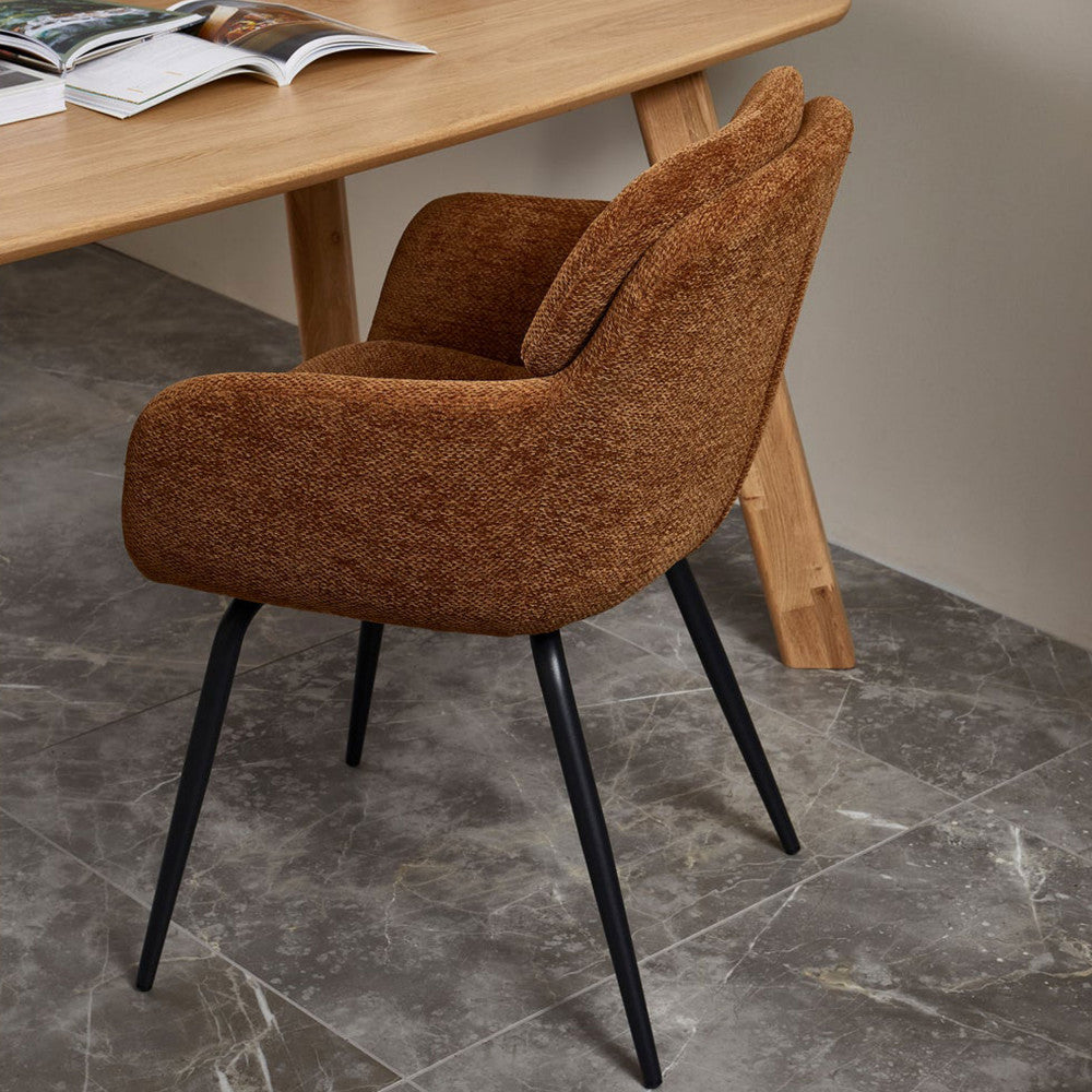 Runa - Set of 2 Dining Armchairs - Fabric & Metal - Caramel