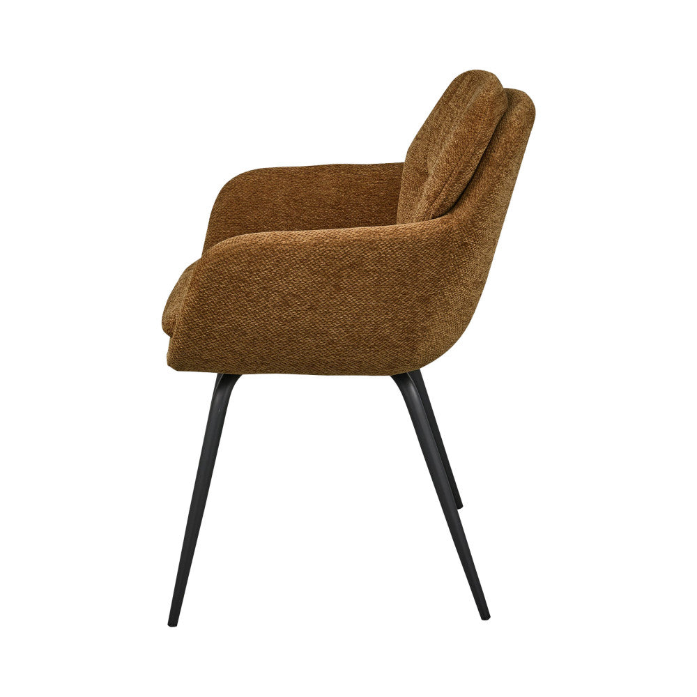Runa - Set of 2 Dining Armchairs - Fabric & Metal - Caramel