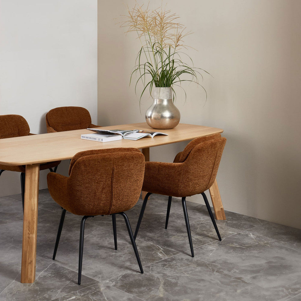 Runa - Set of 2 Dining Armchairs - Fabric & Metal - Caramel