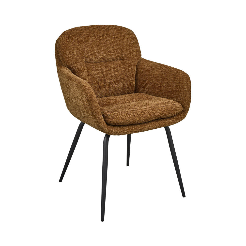 Runa - Set of 2 Dining Armchairs - Fabric & Metal - Caramel
