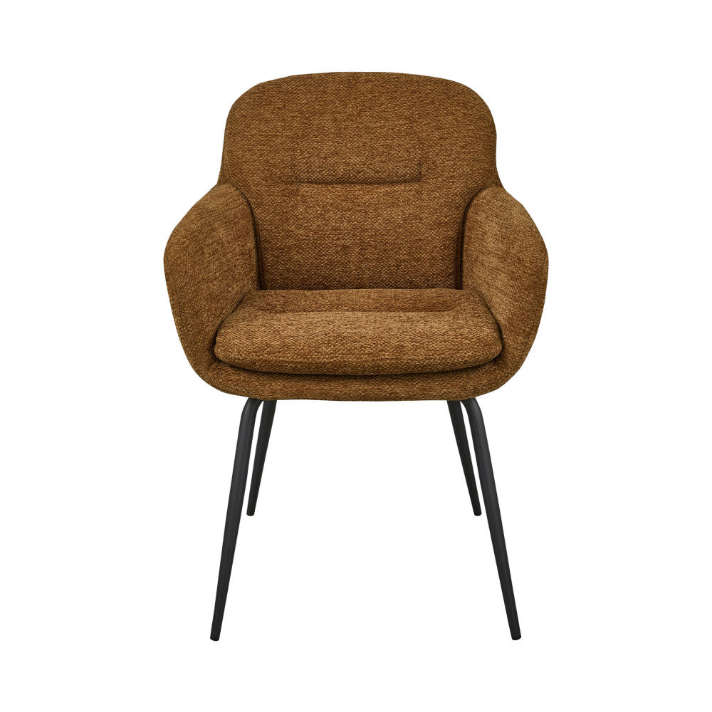 Runa - Set of 2 Dining Armchairs - Fabric & Metal - Caramel