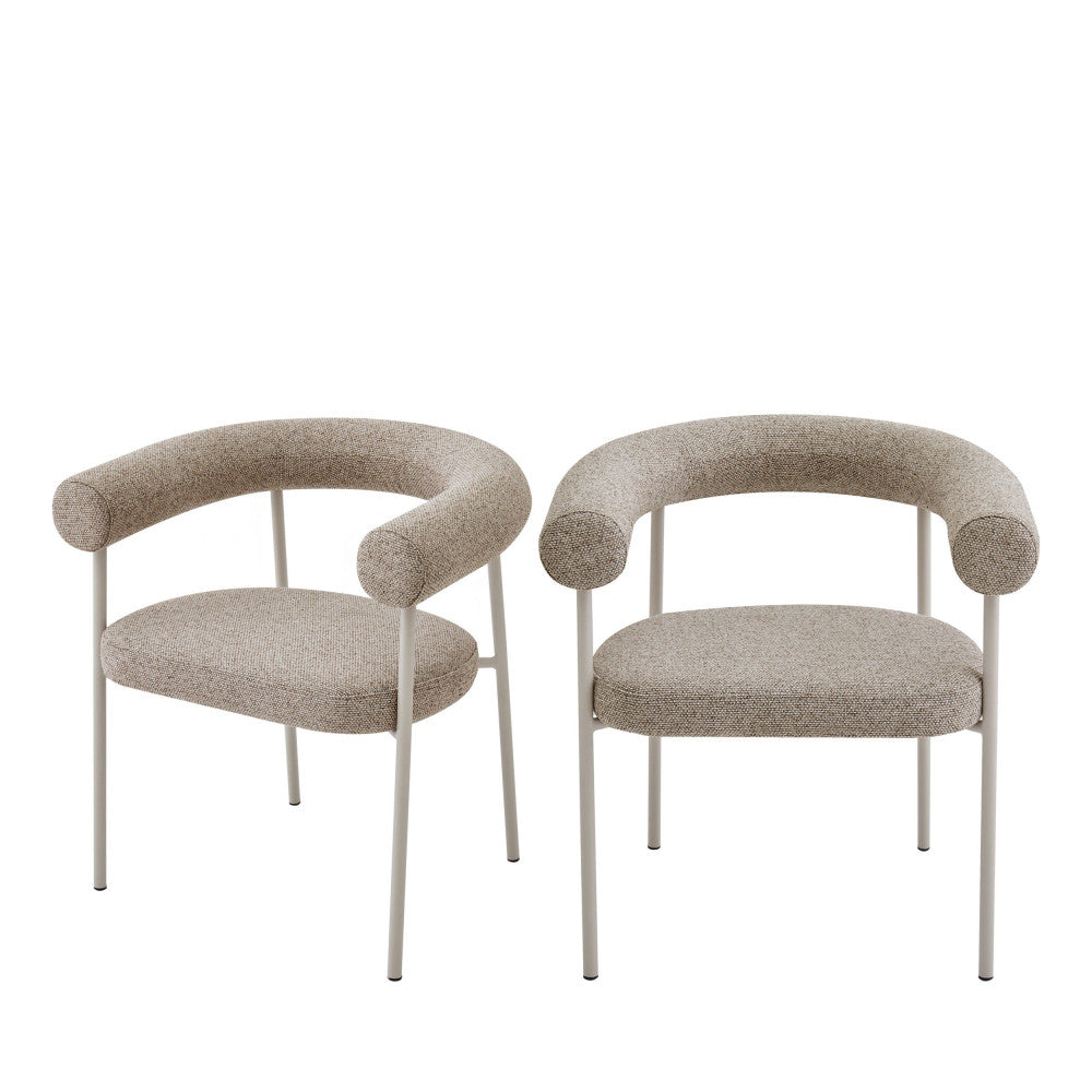 Olympe - Lot De 2 Fauteuils De Table - Tissu Pieds Beige - Marron Chiné