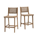 Lexia - Set of 2 Indoor/Outdoor Bar Stools - Acacia Wood and Woven Resin - Light Wood
