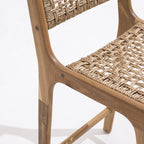 Lexia - Set of 2 Indoor/Outdoor Bar Stools - Acacia Wood and Woven Resin - Light Wood