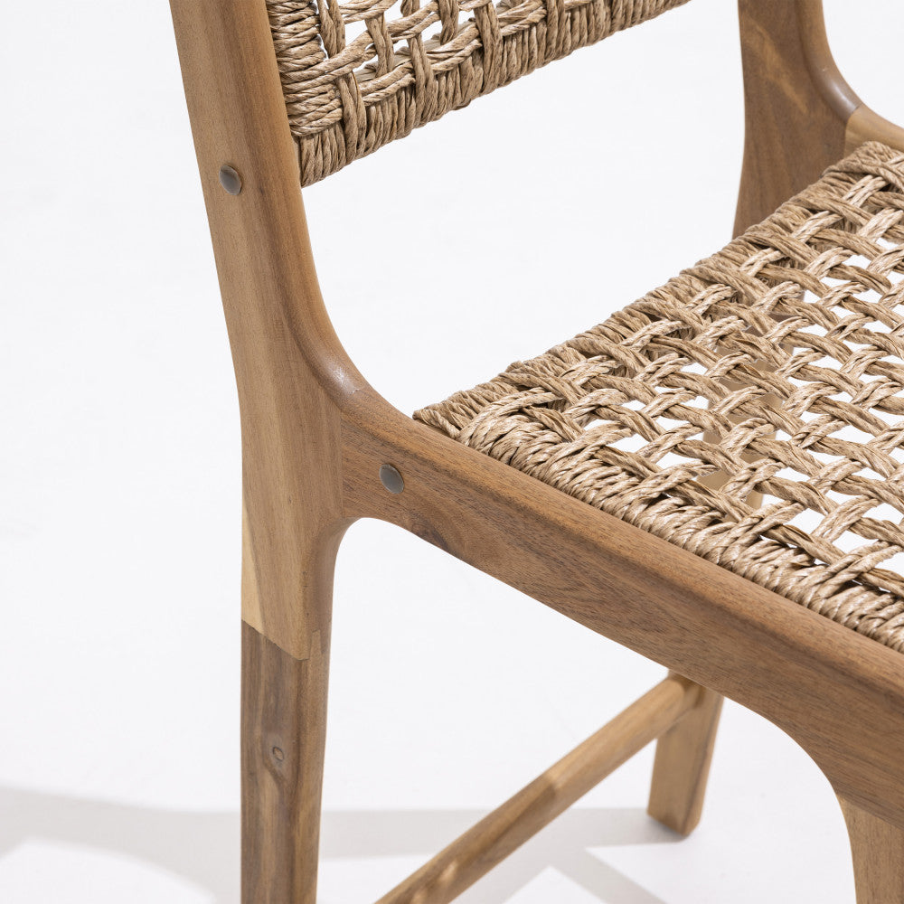 Lexia - Set of 2 Indoor/Outdoor Bar Stools - Acacia Wood and Woven Resin - Light Wood