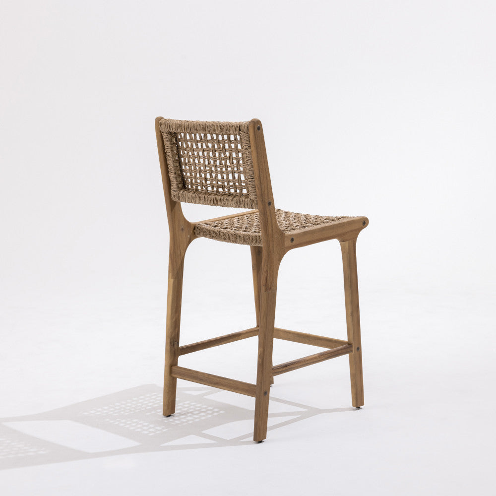 Lexia - Set of 2 Indoor/Outdoor Bar Stools - Acacia Wood and Woven Resin - Light Wood