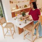 Lexia - Set of 2 Indoor/Outdoor Bar Stools - Acacia Wood and Woven Resin - Light Wood