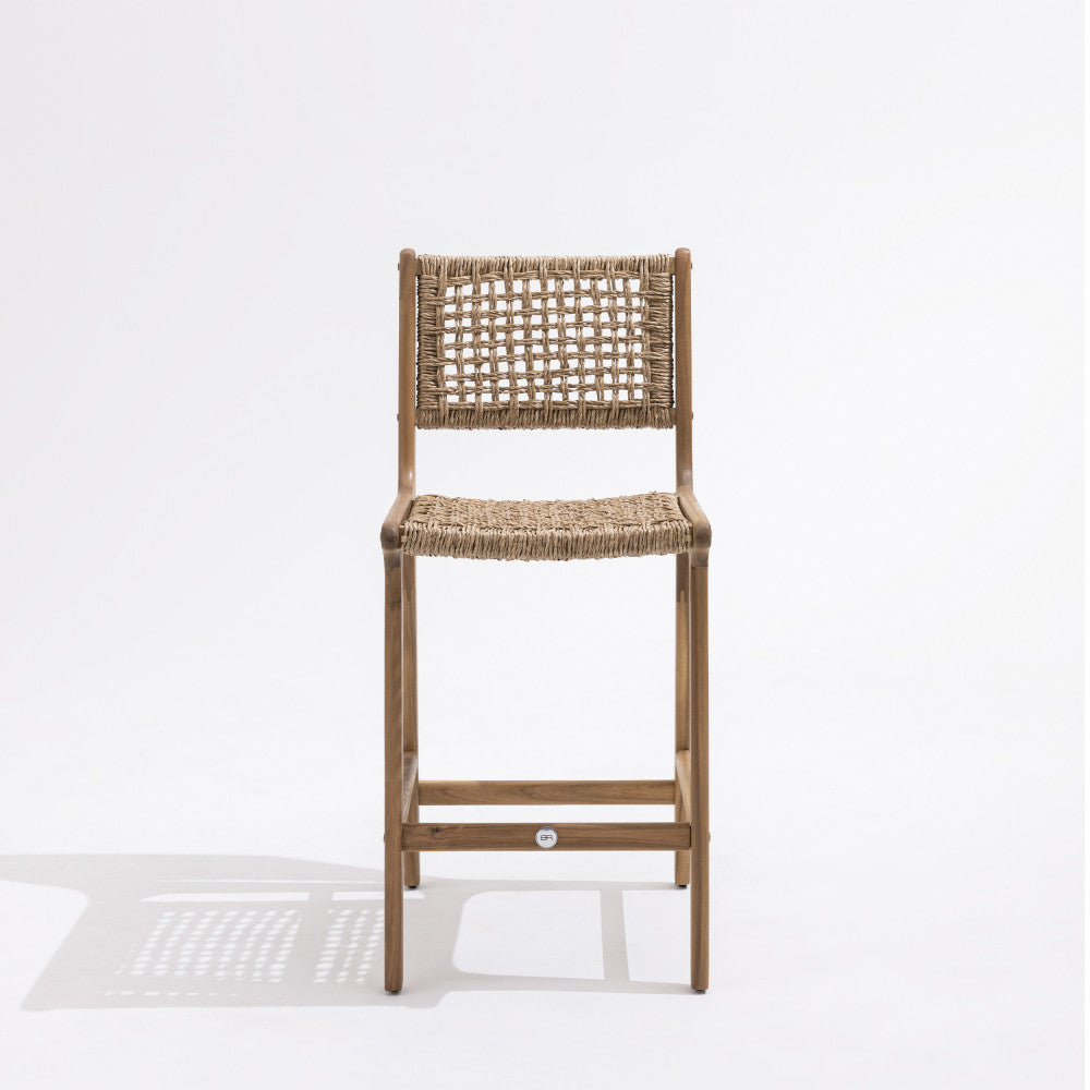 Lexia - Set of 2 Indoor/Outdoor Bar Stools - Acacia Wood and Woven Resin - Light Wood