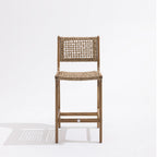 Lexia - Set of 2 Indoor/Outdoor Bar Stools - Acacia Wood and Woven Resin - Light Wood