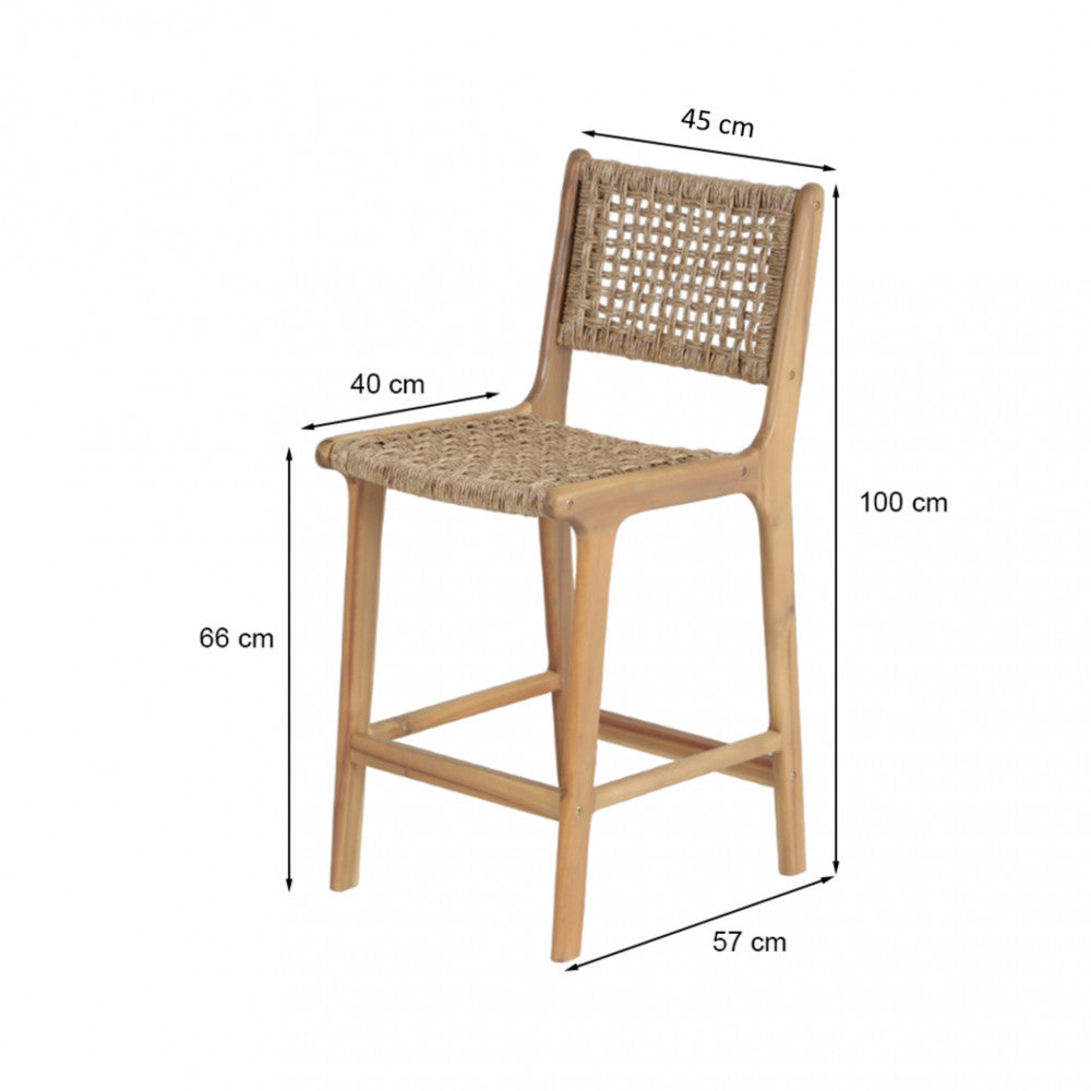 Lexia - Set of 2 Indoor/Outdoor Bar Stools - Acacia Wood and Woven Resin - Light Wood