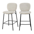 Dalby - Set of 2 Bar Stools - Bouclé Fabric and Metal - Heathered Ecru