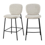 Dalby - Set of 2 Bar Stools - Bouclé Fabric and Metal - Heathered Ecru