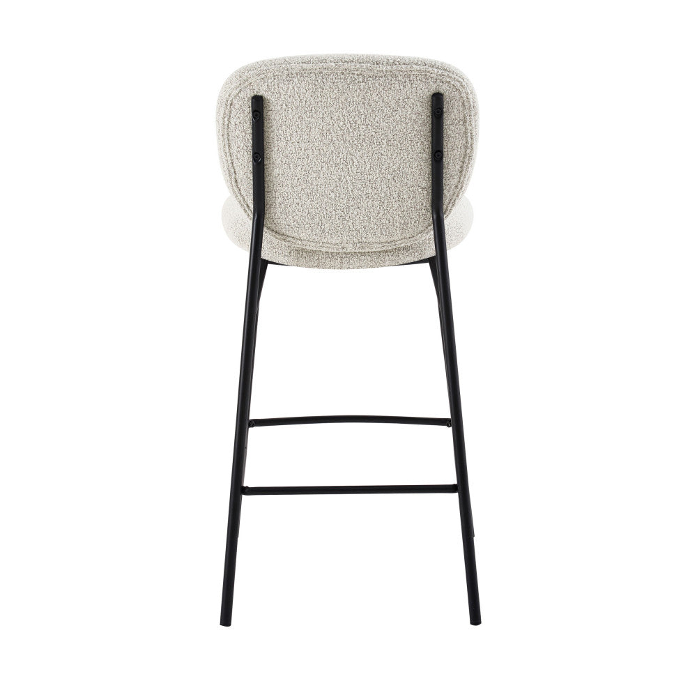 Dalby - Set of 2 Bar Stools - Bouclé Fabric and Metal - Heathered Ecru