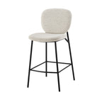 Dalby - Set of 2 Bar Stools - Bouclé Fabric and Metal - Heathered Ecru