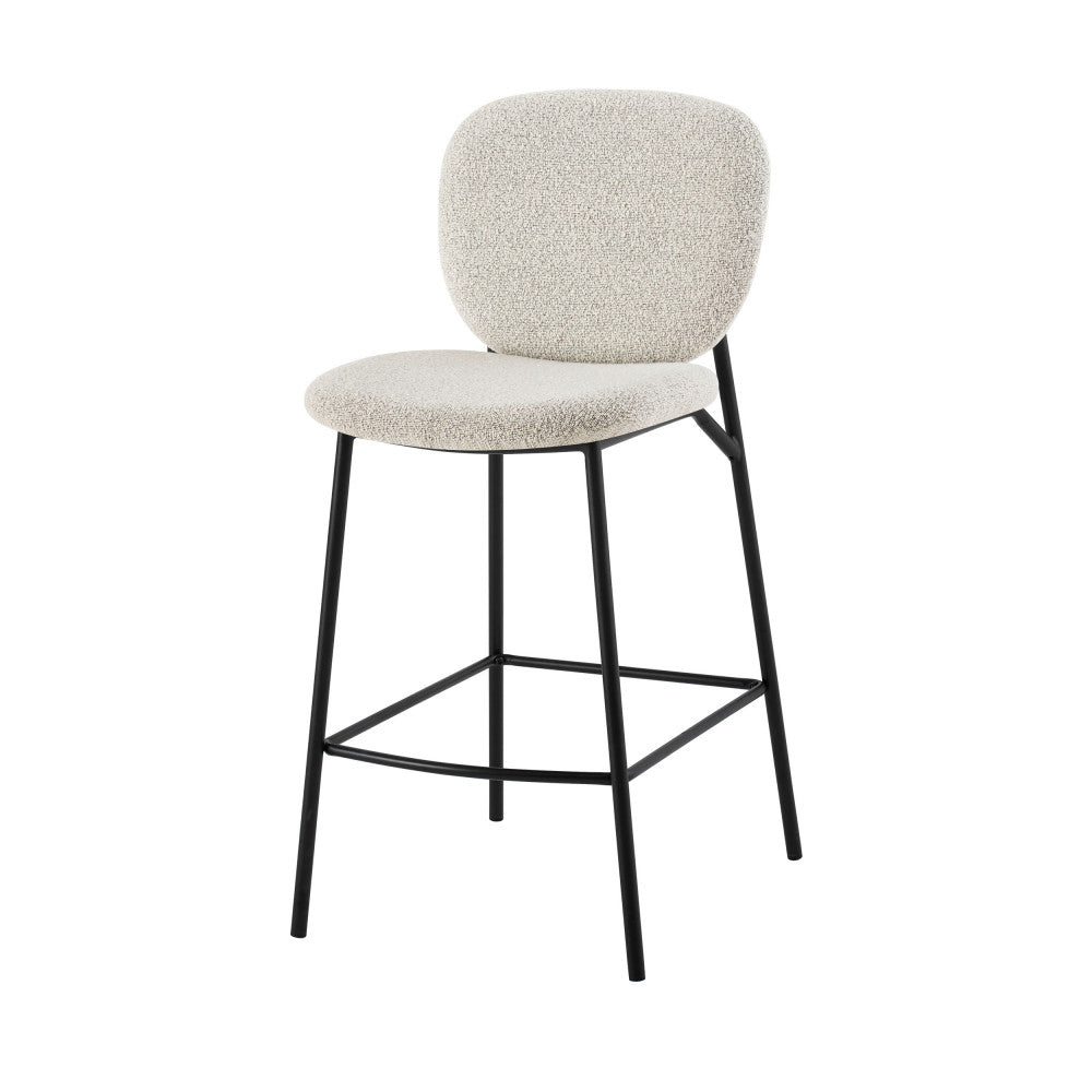 Dalby - Set of 2 Bar Stools - Bouclé Fabric and Metal - Heathered Ecru