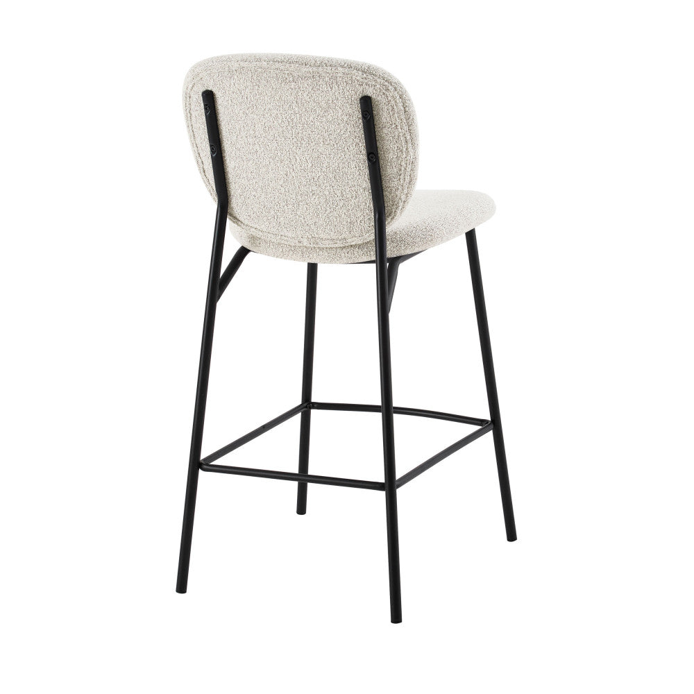 Dalby - Set of 2 Bar Stools - Bouclé Fabric and Metal - Heathered Ecru