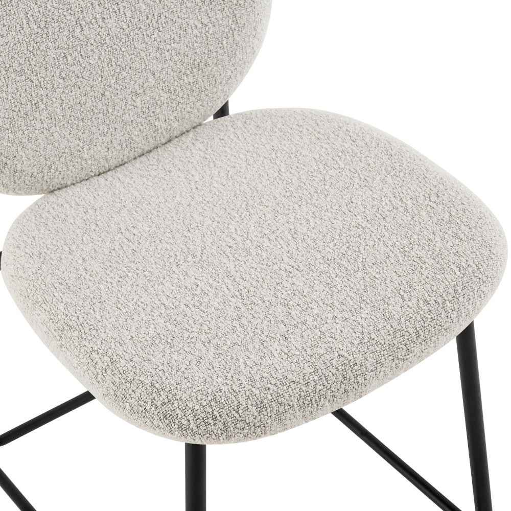 Dalby - Set of 2 Bar Stools - Bouclé Fabric and Metal - Heathered Ecru
