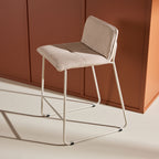 Bisbee - Set Of 2 Bar Stools - Bouclé Fabric With Beige Legs - Beige